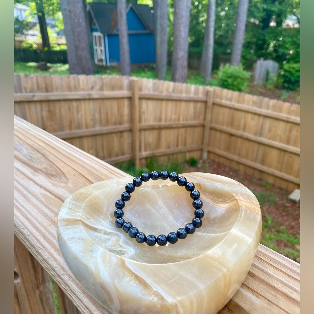 Russian Shungite Mineral Black Round Bead Bracelet 8mm